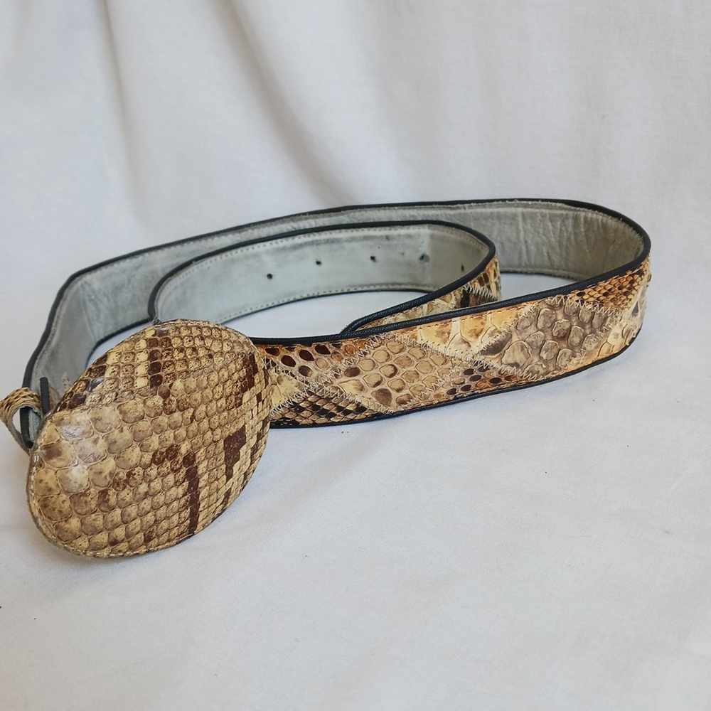 Vintage Genuine Python Skin Patchwork Belt Cowboy… - image 1